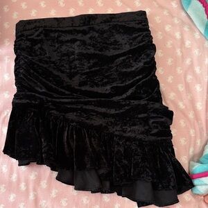 Zara Black Asymmetrical Velvet Ruffle Mini Skirt